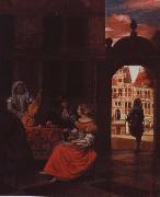 Pieter de Hooch musikalisk soare oil on canvas